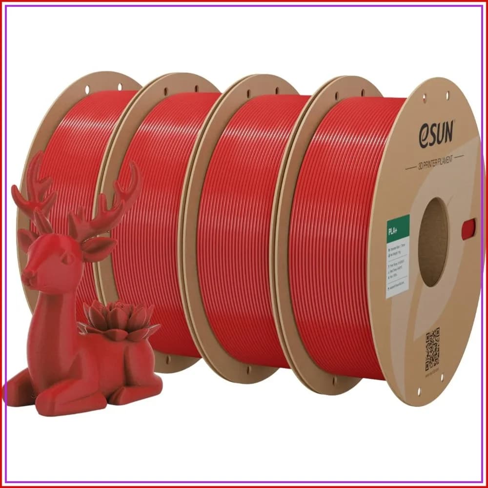 PLA+ Filament 1.75mm Fire Engine Red, 1kg Cardboard Spool, 4-Pack Bundle for 3D Printing