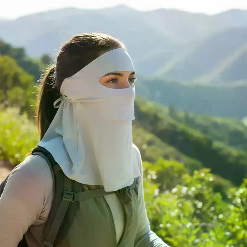 Maschera facciale da donna con foro per bere, protezione solare, blocco UV, copricollo rinfrescante, leggera, per sport estivi all'aperto