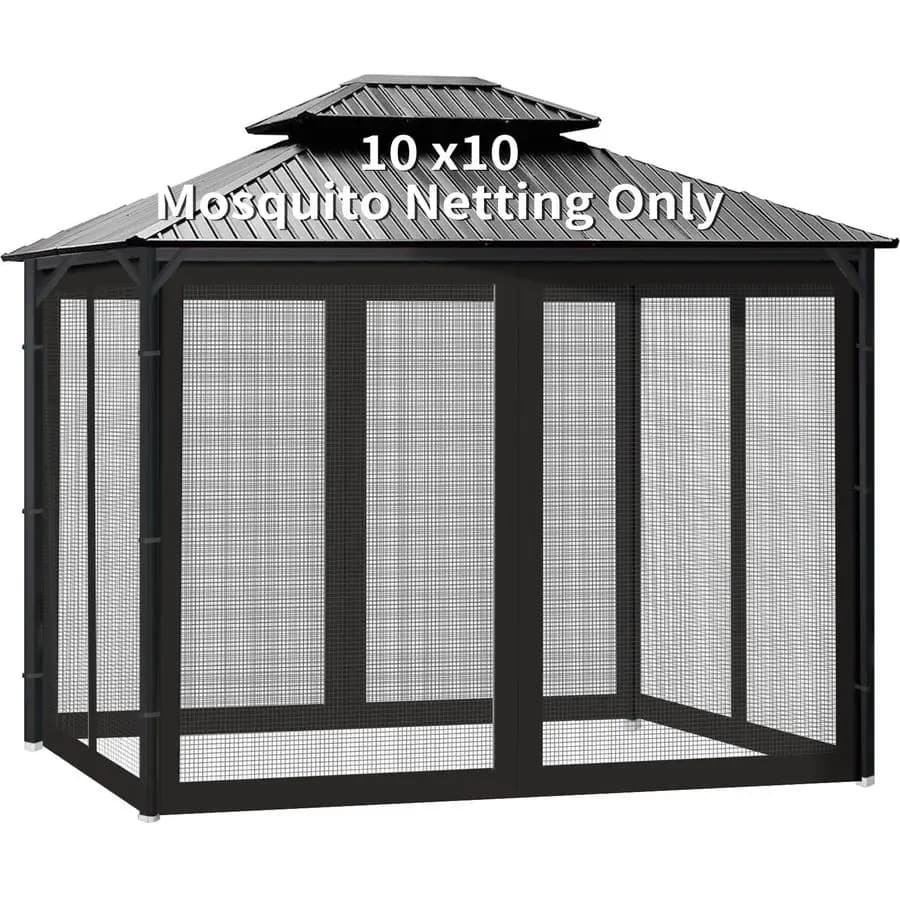 Universal Mosquito Net, 10x10 Exterior Tent with 4 Side Panels for Gazebo, with Hinges, Easy to Fit