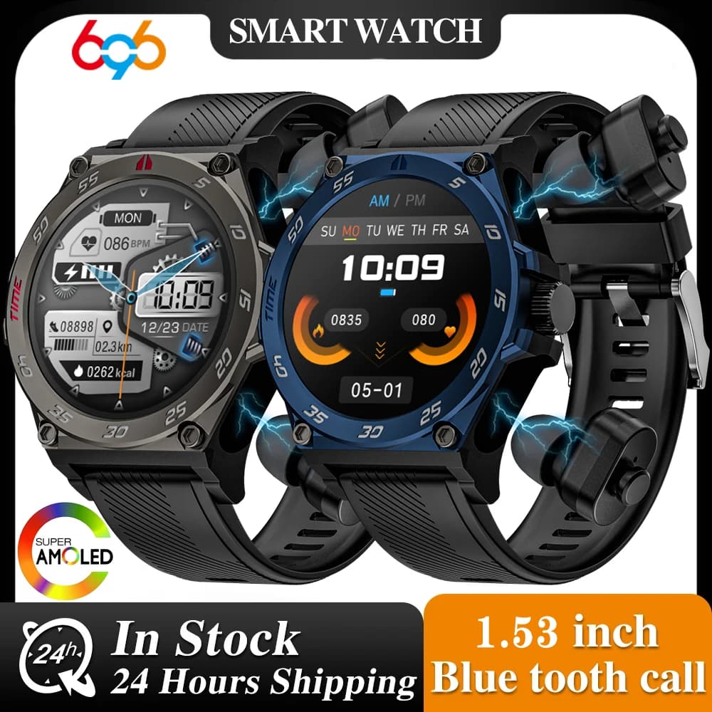 1.53" Men 2 In 1 TWS Noise Reduction Headset Blue Tooth Call Smart Watch Health Sports Headphone Smartwatch Women Waterproof