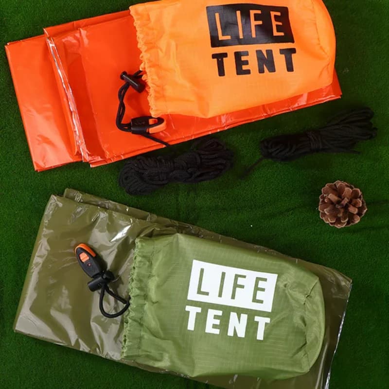 1 Person Emergency Shelter Survival Tent Kit Aluminum Film Triangle Tent Sleeping Bag With Storage Bag Outdoor Thermal Blanket