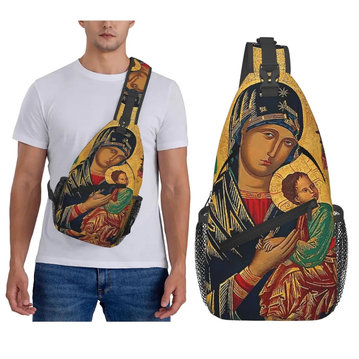 Our Lady Perpetua Cattolic help Roman Virgin Mary Men's chest bag Sling Shoulder bag Shoulder bag Backpack