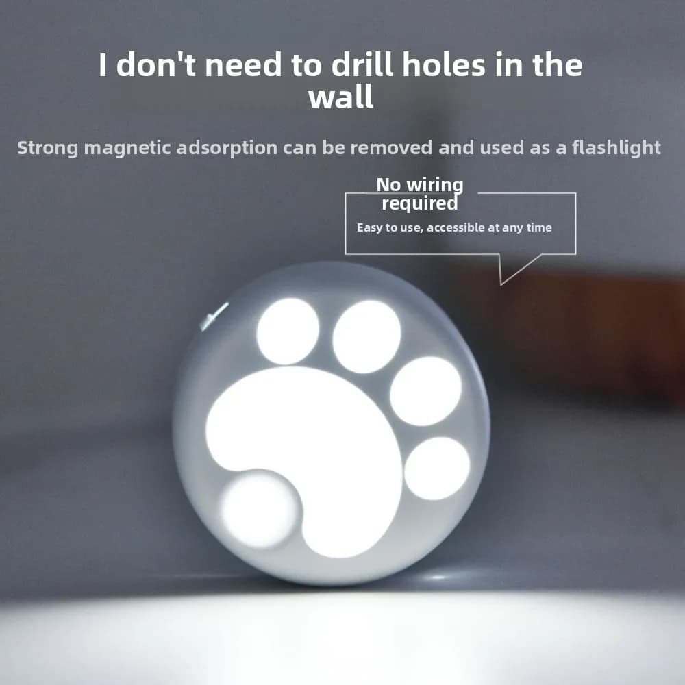 Motion Sensor Cat Claw LED Night Light - Wireless Magnetic Drill-Free Wall Lamp for Kitchen & Hallway Auto Glow