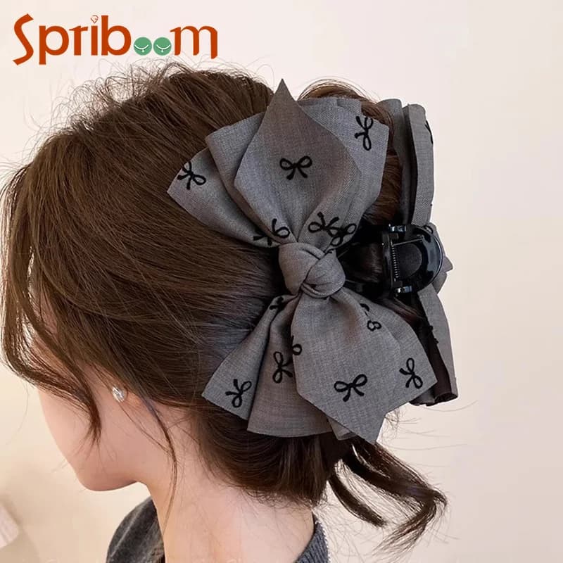 Fermagli per capelli con fiocco alla moda coreana per donna Forcina in tessuto acrilico Artiglio Grande clip di squalo Accessori per capelli dal temperamento elegante Nuovo