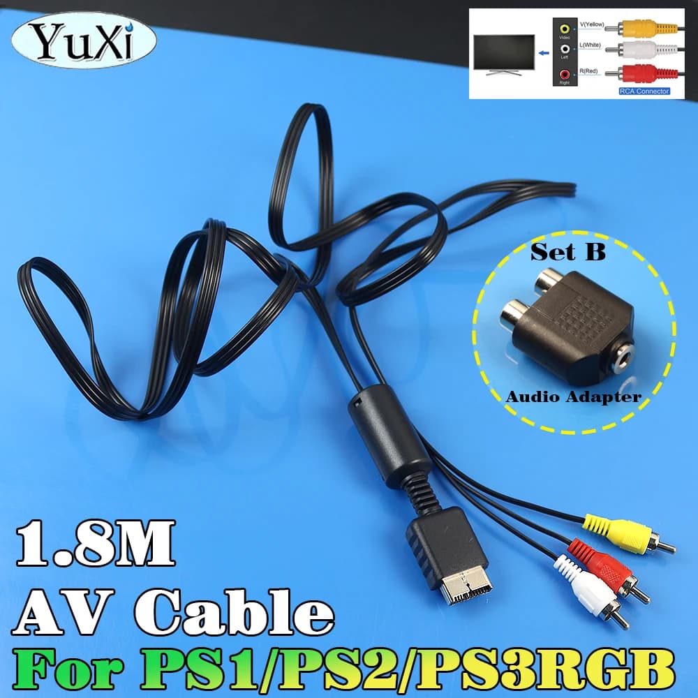 Cavo Audio AV 1,8m Composito 3 RCA in Rame per Console PS2/PS3/PS1, Cavo AV per PlayStation 1/2/3, Adattatore da 2RCA a 3,5mm