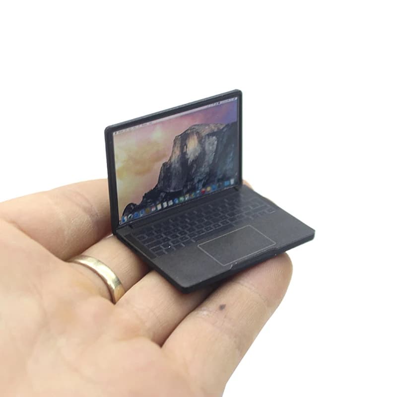 New Simulation 1:12 Mini Laptop Computer Dollhouse Miniature Alloy Crafts Dollhouse Decoration For Doll House DIY Accessories