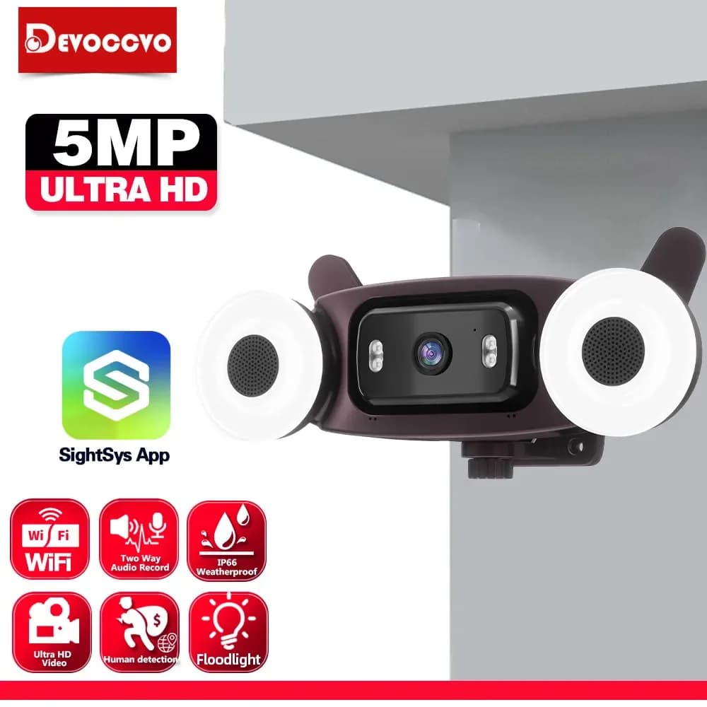Telecamera con Altoparlante 5MP Tutto-in-Uno, Telecamera IP WiFi per Esterni, Telecamera di Sorveglianza Impermeabile per Esterni