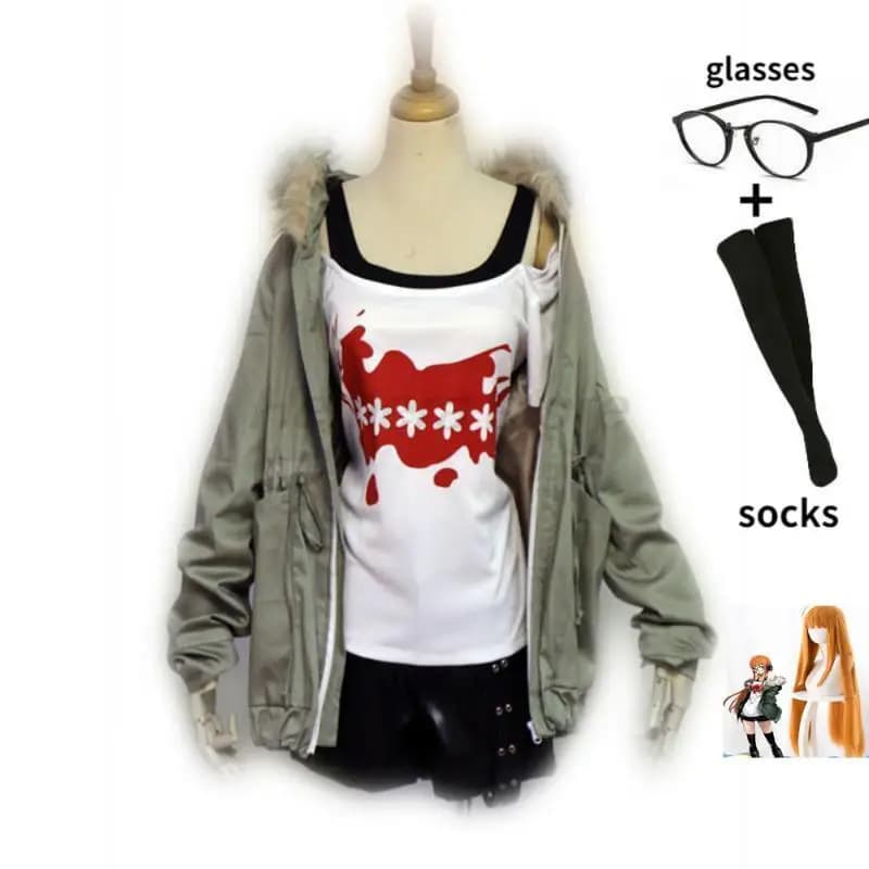 Game Dea 5 Futaba Sakura Costume Cosplay Women's Jacket Shirt with Genius Hacker Uniform Wig Casual P5set