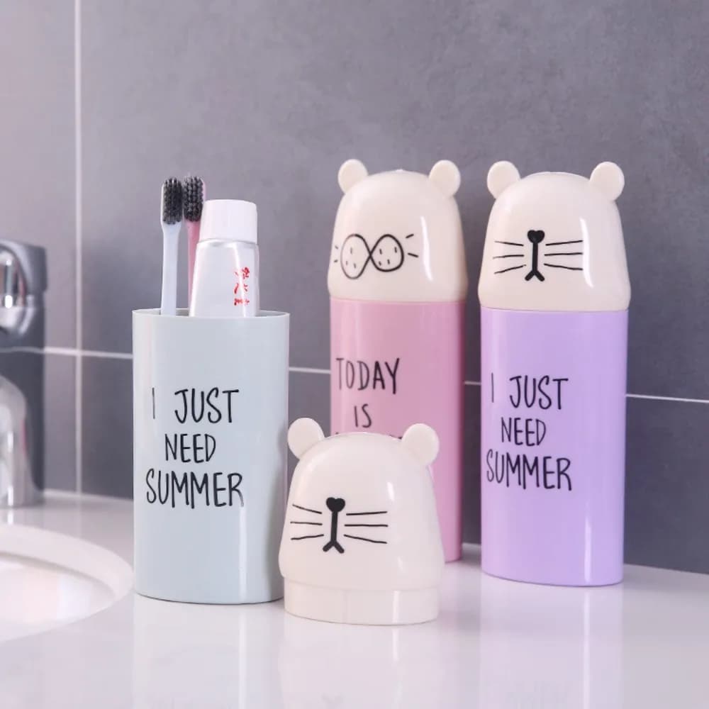 Tazza per spazzolino da viaggio portatile Custodia per orso cartone animato Porta dentifricio Accessori per organizer da bagno Scatola per custodia per spazzolino da denti