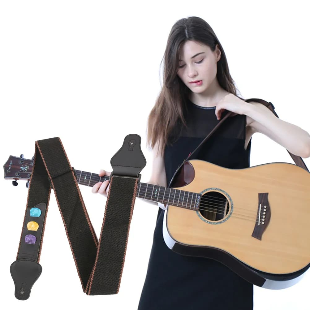 Electric Acoustic Bass Guitar PU Adjustable Strap Black with 3 Assorted Picks Pick Holder Comfortable for Standing