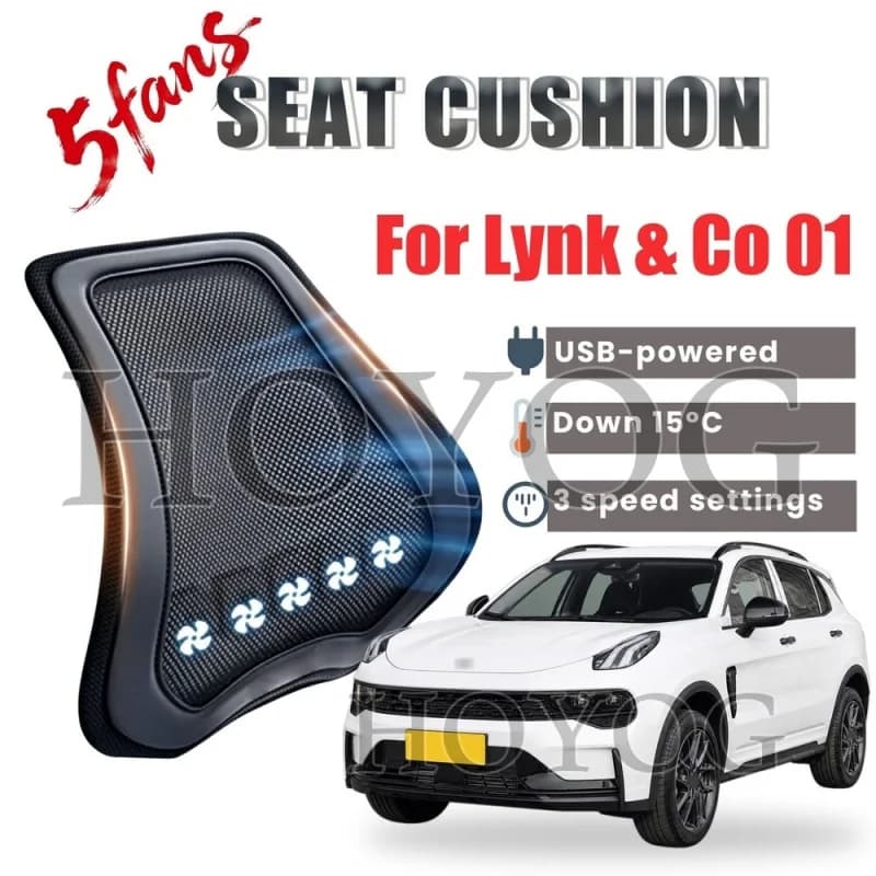 For Lynk & Co 01 Car Seat Cooling Lumbar Support Cushion Back Support Pillow USB Cooling Fan Breathable Mesh Waist Rest 3 Speed
