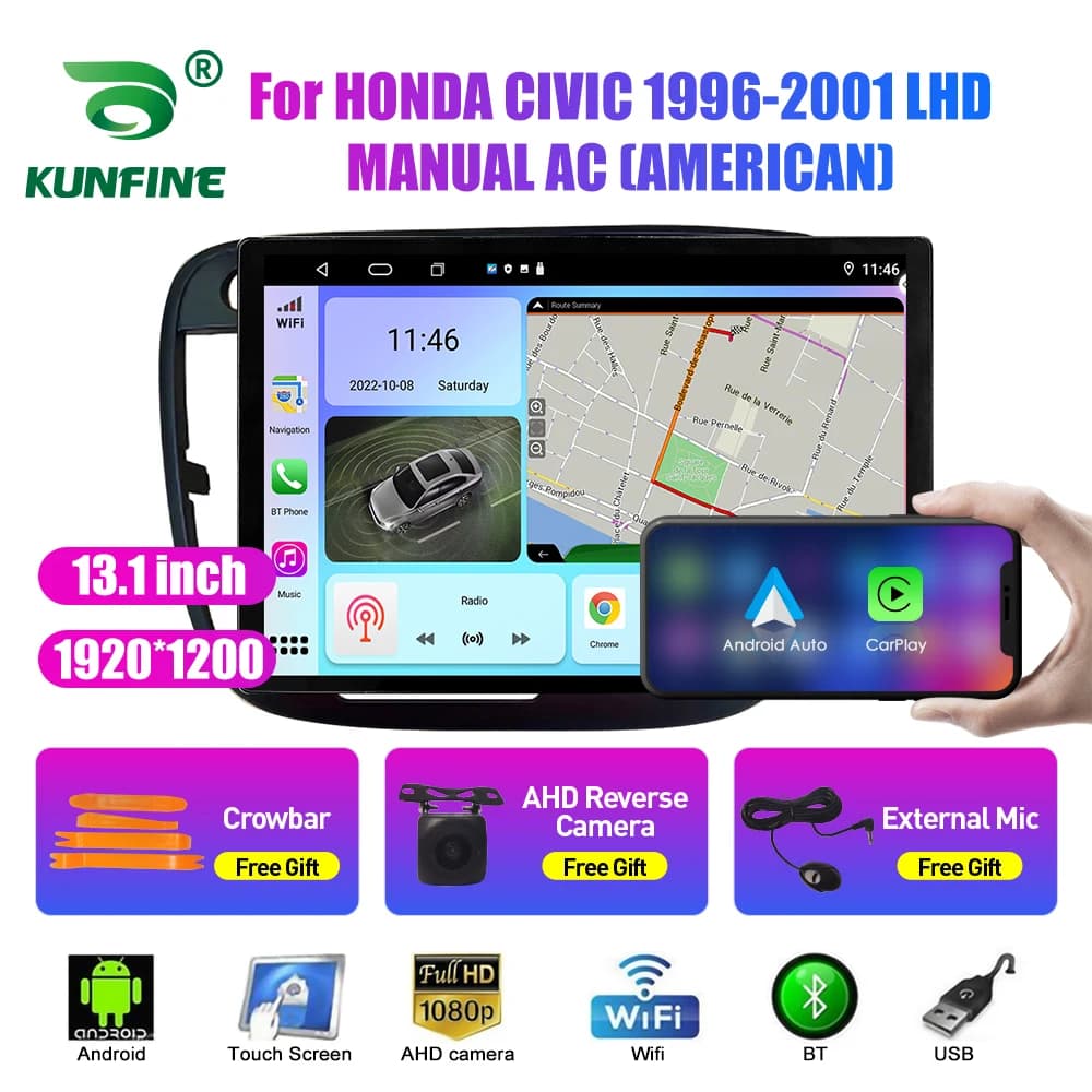 Autoradio da 13.1 pollici per HONDA CIVIC 1996-2001 LHD AC Car DVD Navigazione GPS Stereo Carplay 2Din Multimediale centrale Android Auto