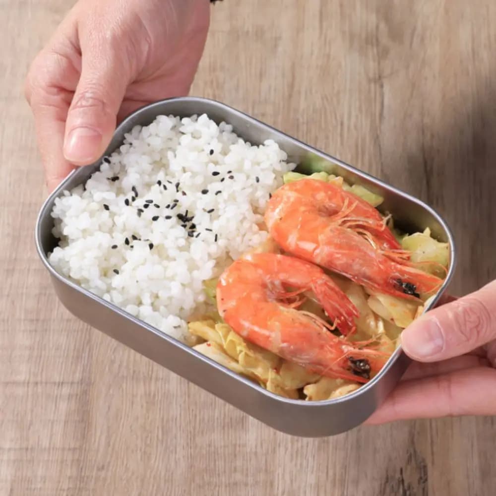 2 contenitori ermetici in acciaio inox per alimenti, con coperchi, riutilizzabili, per conservare e trasportare cibo, ideali per il campeggio.