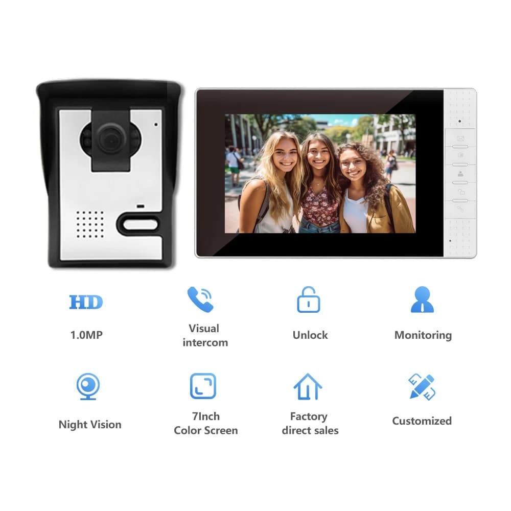 Schermo IPS da 7 pollici videocitofono cablato citofono campanello visivo spioncino visualizzatore telecamera per porta