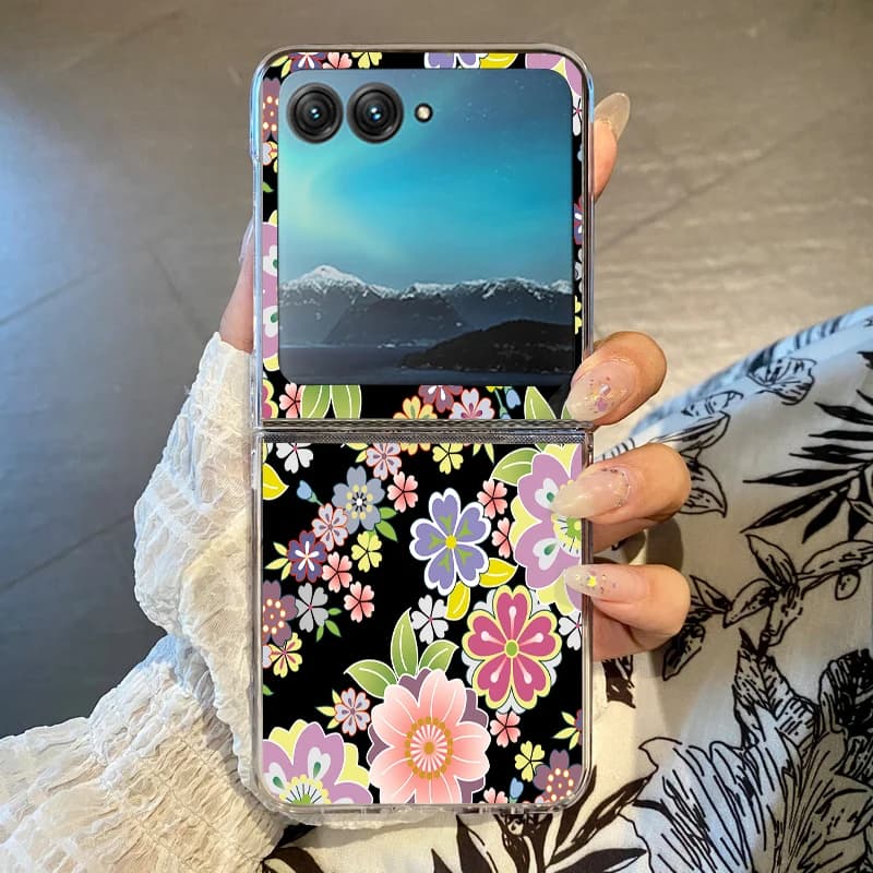 Custodia per telefono con motivo floreale colorato per Motorola Razr 60 40 50 Ultra Razr60 Razr50, cover rigida pieghevole trasparente antiurto in PC