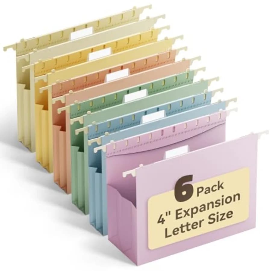 Plastic Hanging File Folders, Expandable Letter Size 4 Inch File Folders, Hanging Folders for Filling Cabniet with 1/5-Cut Tabs
