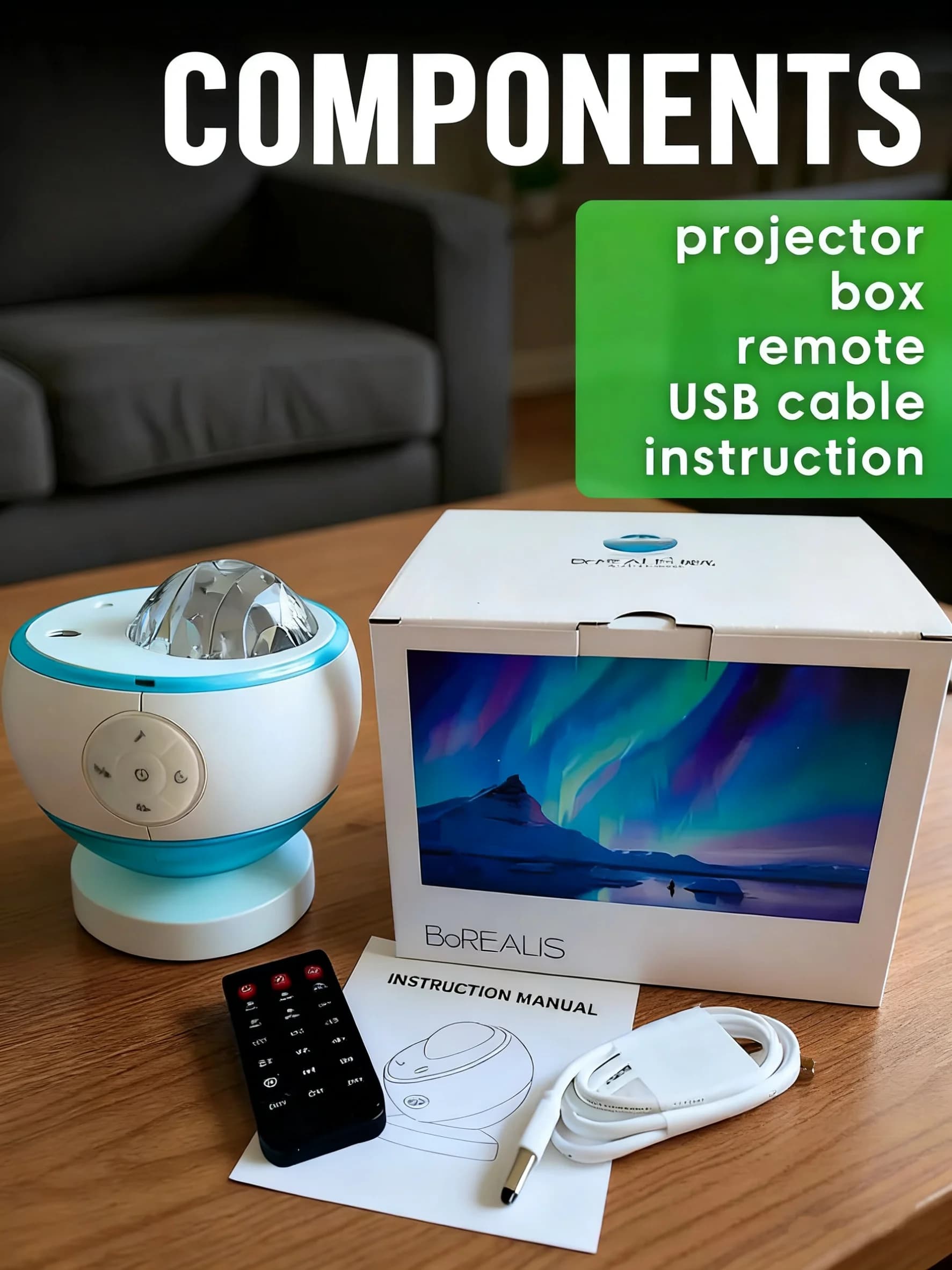 Proiettore Northern Lights Galaxy con altoparlante BT 5.0, 8 suoni di rumore bianchi Luce notturna ricaricabile USB per l'arredamento della camera da letto