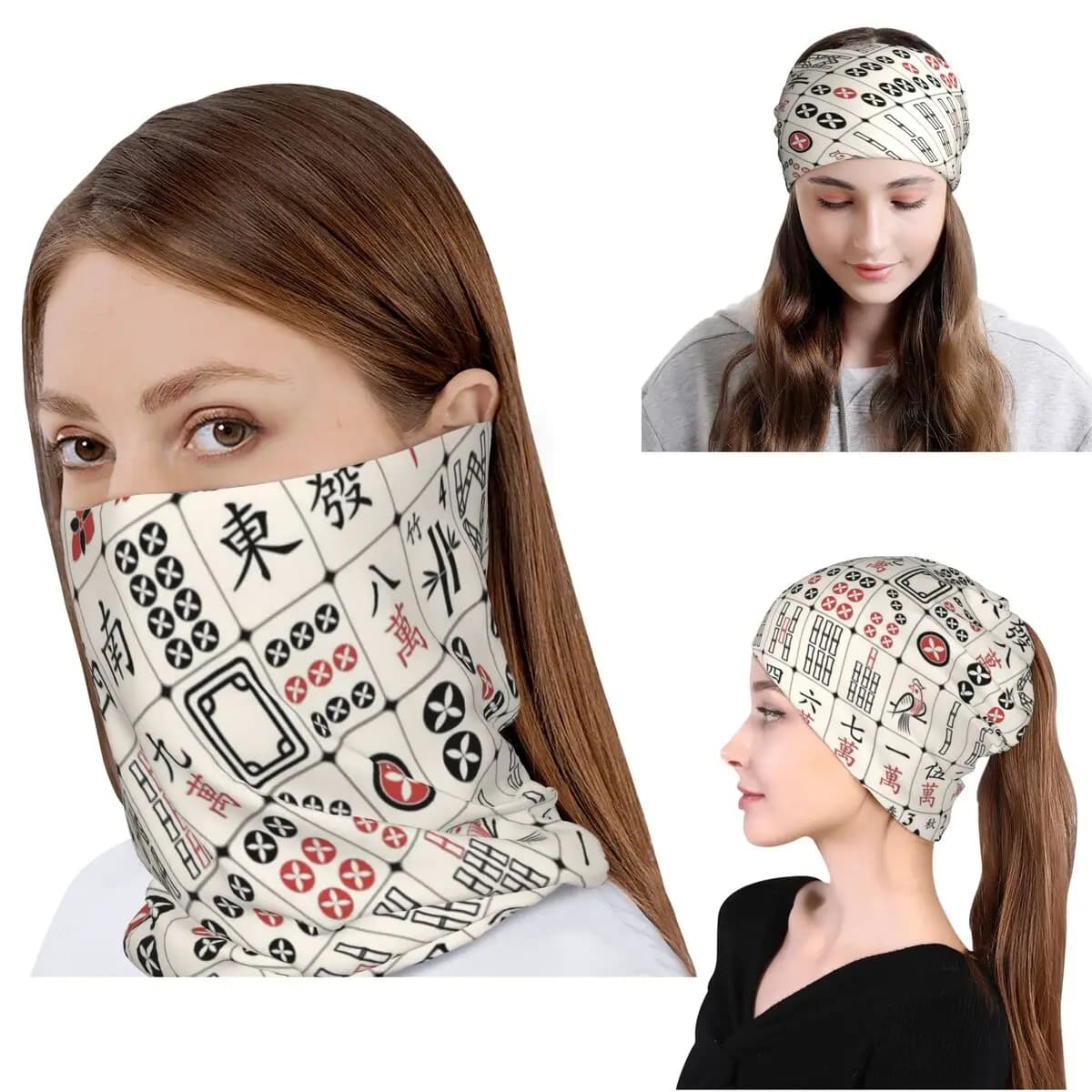 Bandana con motivo Mahjong, scaldacollo, maschera, sciarpa, fascia per la testa multifunzione, berretto per uomo, donna, adulto, per tutte le stagioni