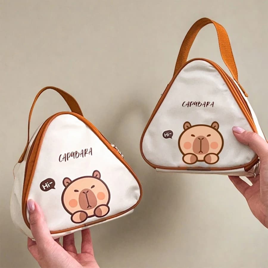 Simpatico capibara Mini Oxford Borsa per il pranzo isolata Borsa per il pranzo portatile per studenti Bento Box Borsa termica per alimenti impermeabile