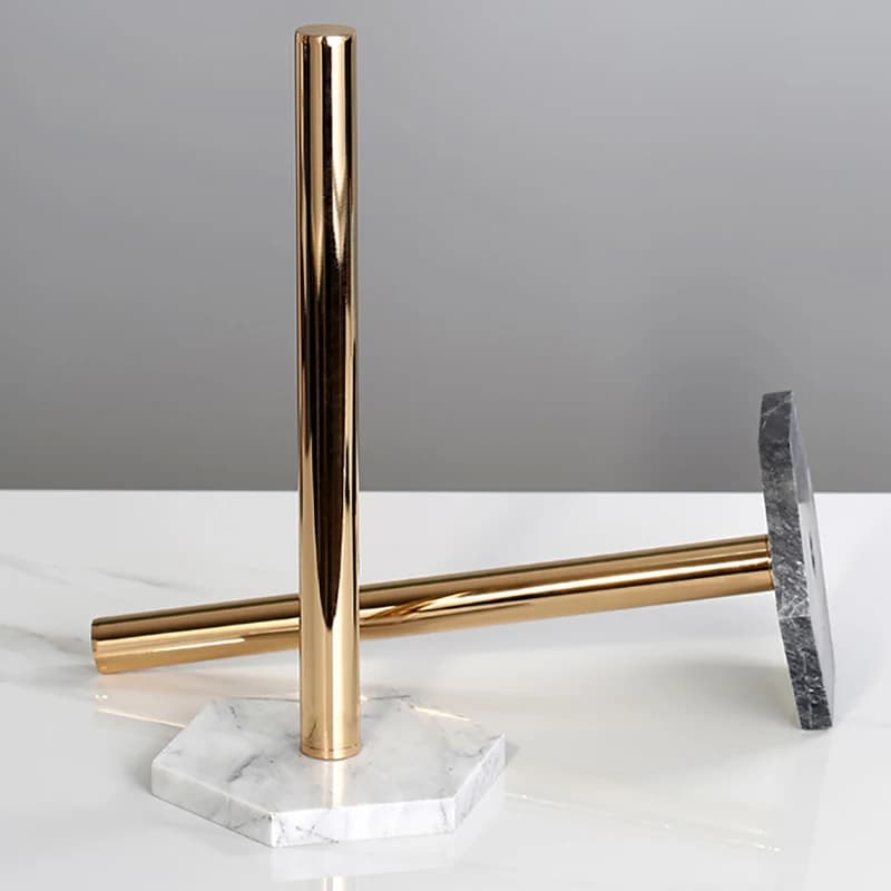 Portarotolo da Cucina Verticale AA49 in Oro con Base in Marmo, Moderno Porta Rotolo di Carta Igienica da Appoggio per Cucina e Bagno