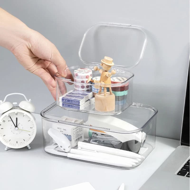 Organizzatore da scrivania trasparente scatola portaoggetti da tavolo organizzatore di cosmetici organizzatore di documenti conservazione di Snack elettrodomestici di cancelleria per ufficio