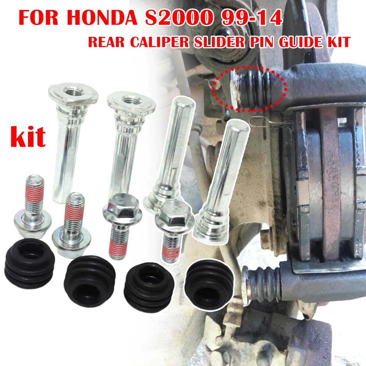 Perno di guida scorrevole per cilindro pinza freno posteriore sinistro e destro, per bullone alloggiamento disco, boccola e cuffia, per HONDA S2000 113-1319X CKT1009