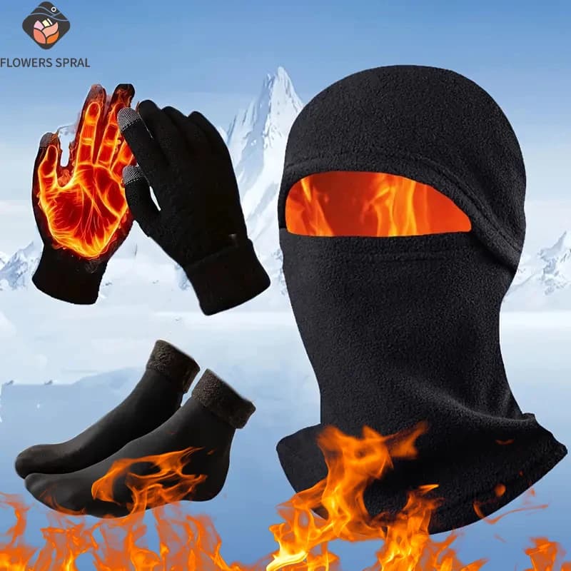 3 pieces/set of outdoor hot winter cycling set, unisex hat, scarf, gloves, combined set of sports accessories for the cold season