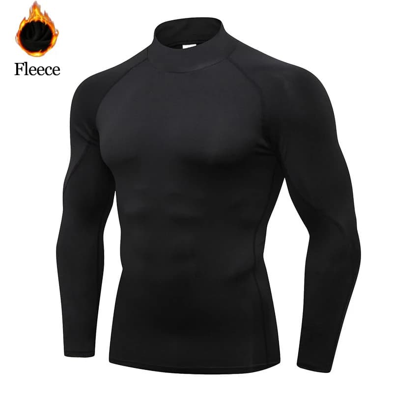 2025 Winter Male Long Sleeve t-Shirts Fleece High Collar Thermal Underwear Thermal Clothing Men Compression Thermal Shirts