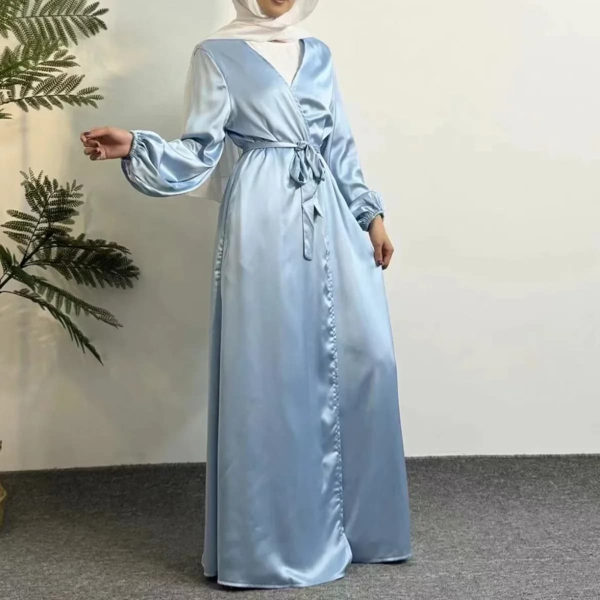 Abaya Muslim Smurf Sleeves Maxi Length Ramadan Women's Dresses Jilbabs Open Front Abaya With Outwear Cardigan Waist Coats