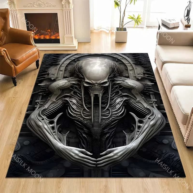 Biomechanical style sculpture Print Carpet Rug for Living Room Bedroom Sofa Doormat Home Decor Non-slip Floor Mat