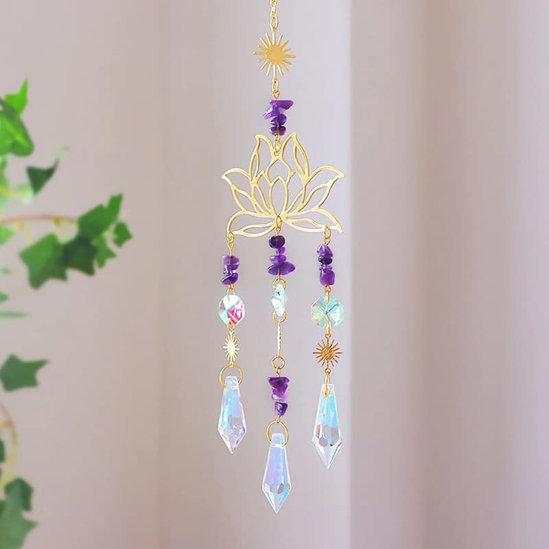 Gold Lotus Crystal Sun Catcher Prisms Window Hangings Car Pendants Home Decorations Wind Chimes For Girls Birthday Gifts