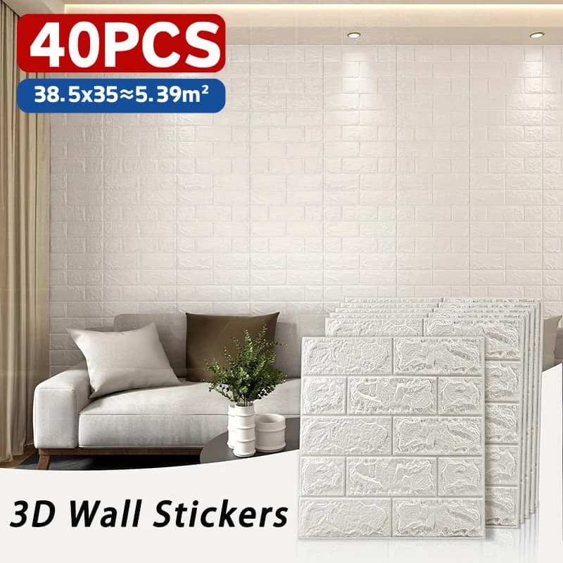 40pc 3D Self Adhesive Soft Foam Brick Pattern Wallpaper Stain-resistant Wall Stickers White/Black Waterproof Stickers Room Decor