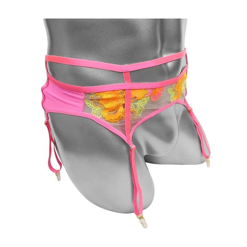 Divertente ricamo Sissy Mutandine Gater Cinture Floreali Bretelle da uomo Intimo Sexy Lignerie Clubwear Perizoma Indumenti da notte Vedi attraverso