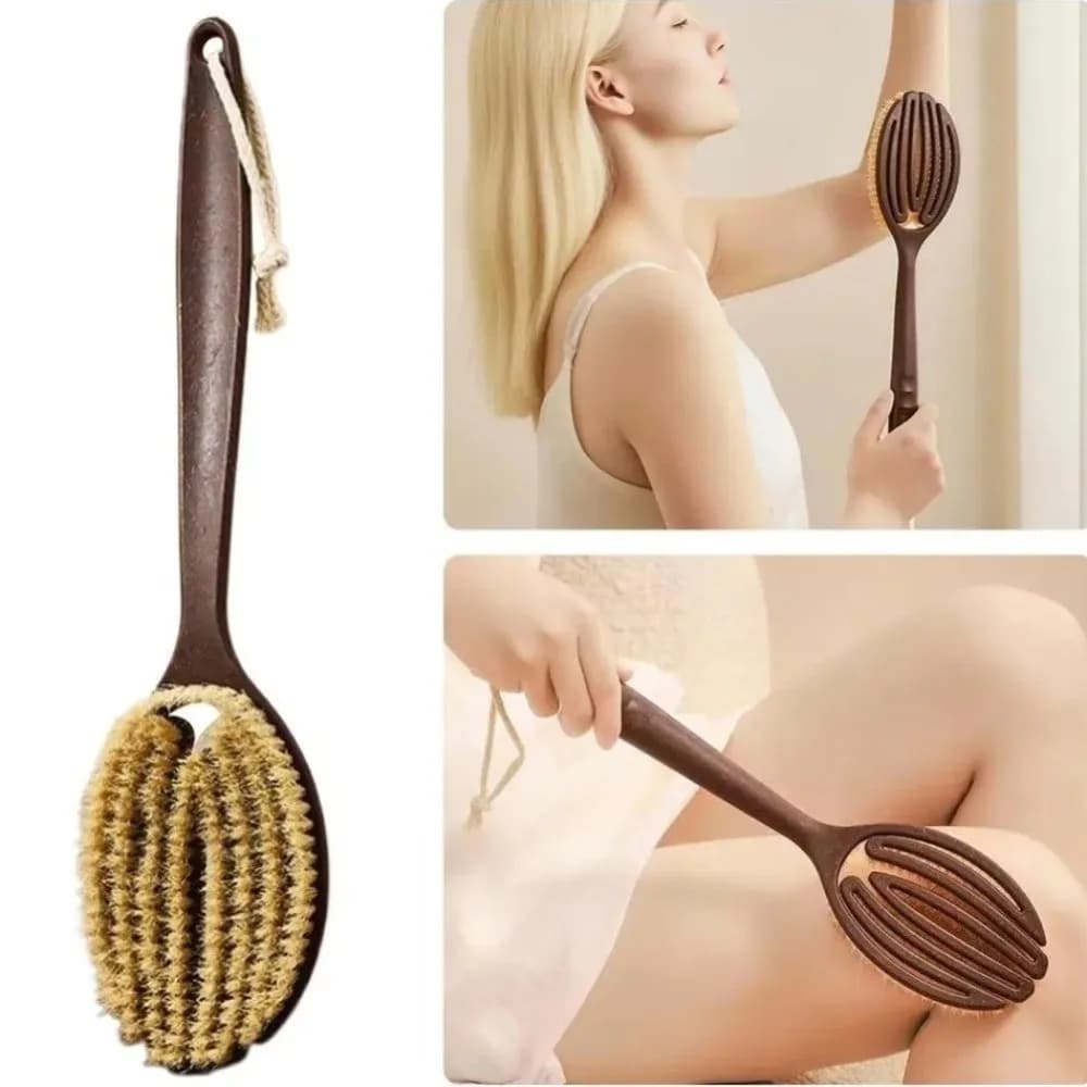Nuova spazzola per la schiena con setole naturali, manico lungo, spazzola dura, spazzola per doccia, setole morbide, esfoliante per il corpo, cura della pelle