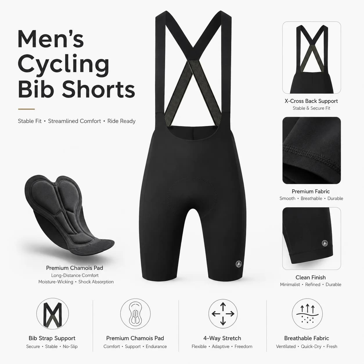 JM Men's Cycling Bib Shorts: Breathable Summer Padded Bike Bibs for Road & Mountain Biking - Athletic Cycling Gear