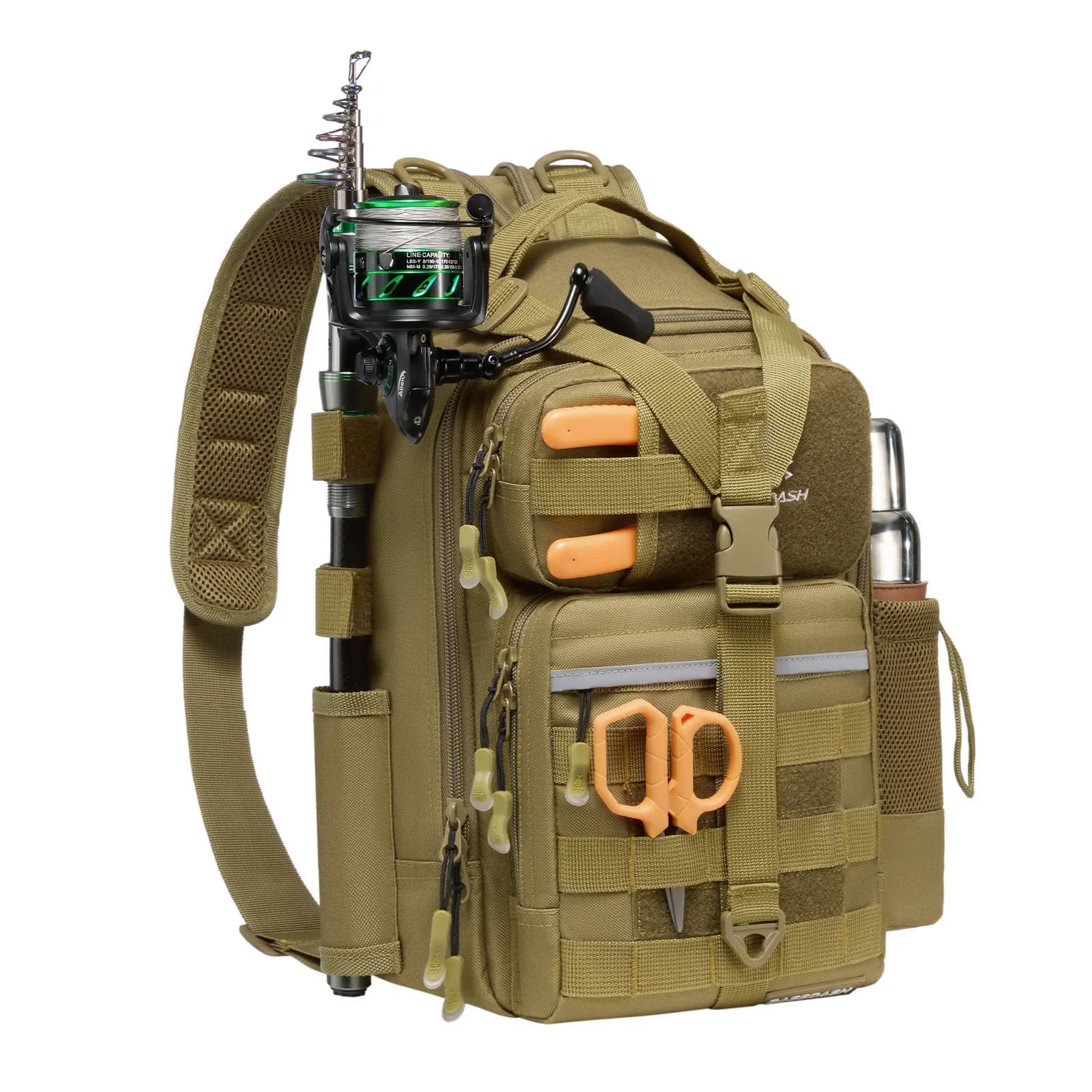 BASSDASH Fishing Backpack Convertible Sling Bag with Rod Holder, Adjustable Tactical Water-resistant Tackle Storage Pack FP07
