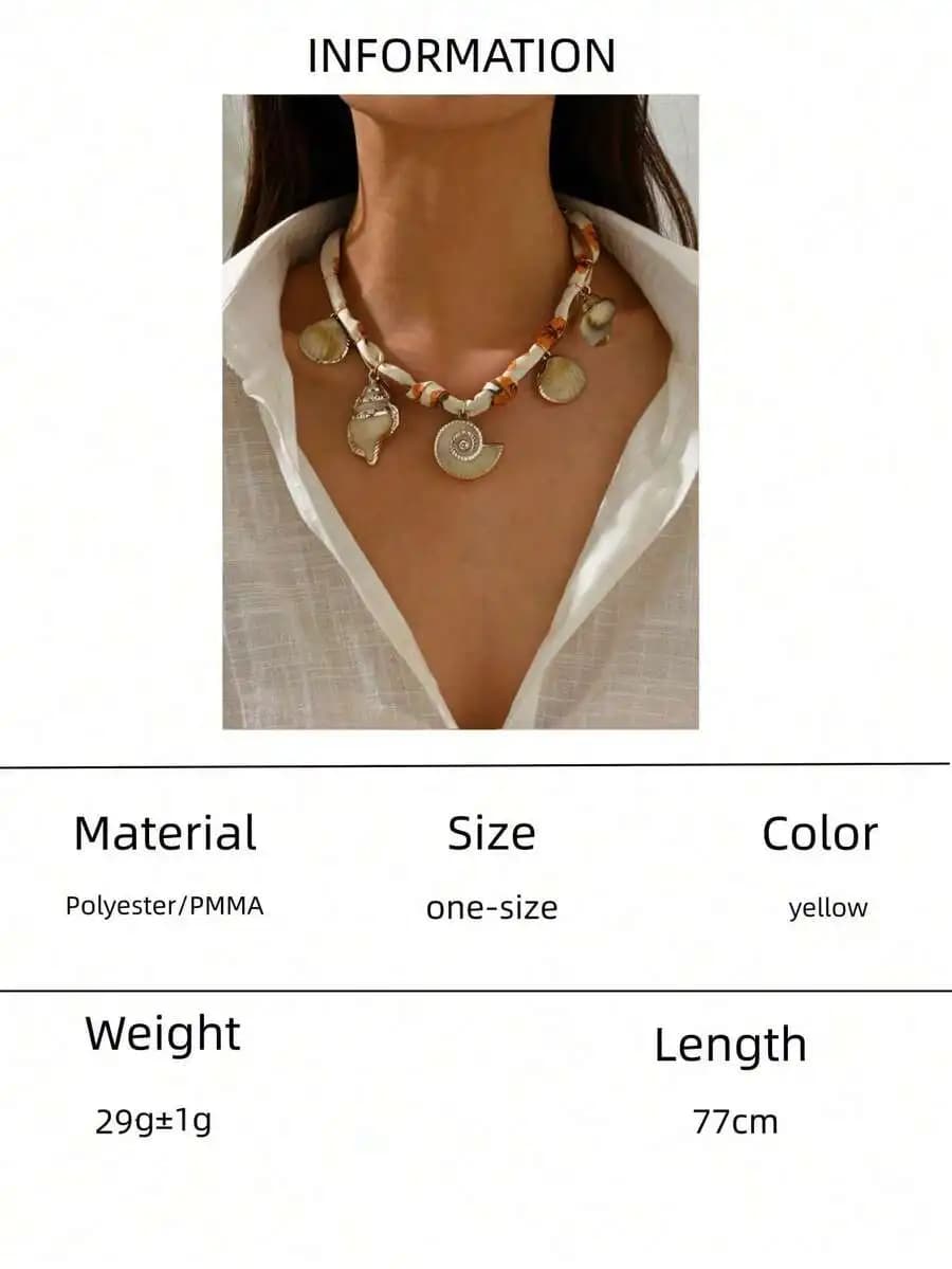 Shell Pendant Necklace With Scarf Chain Yellow Womens Fashion Jewelry
