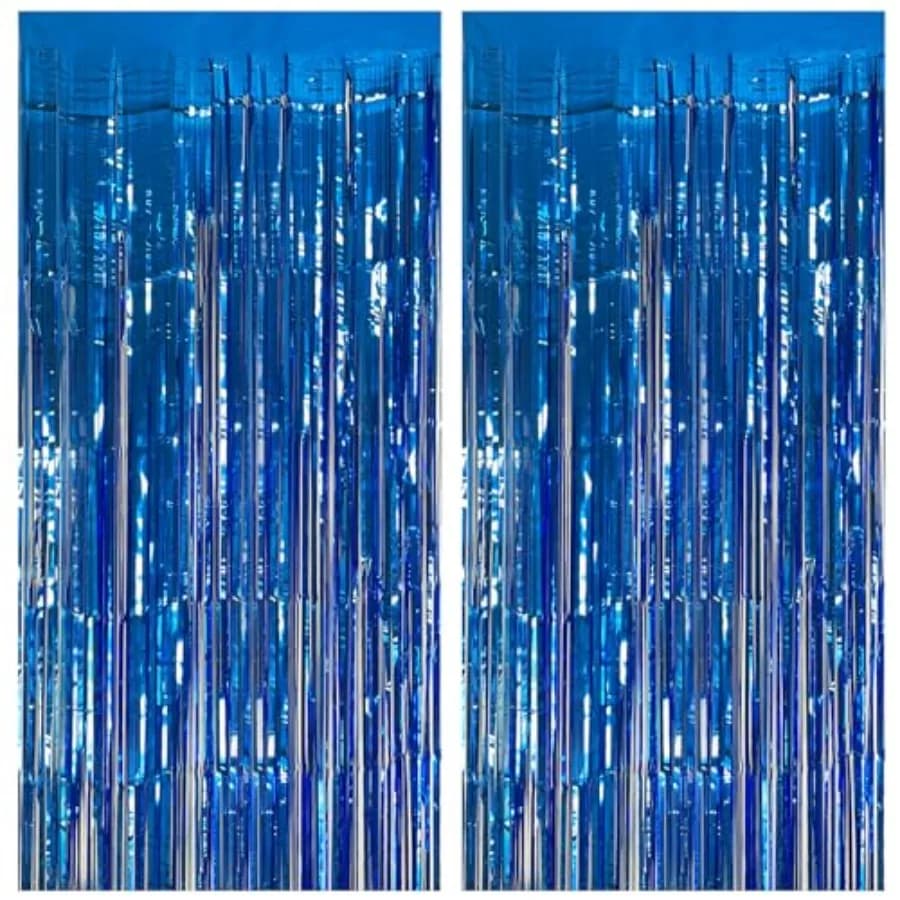 2 Pack Blue Party Decorations Ocean Party Decor Supplies Blue Party Streamers Birthday Decorations Tinsel Foil Fringe Curtains