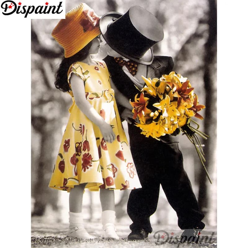 Dispaint Full Square/Round Drill 5D DIY Diamond Painting "Child couple" Embroidery Cross Stitch 3D Home Decor A11166