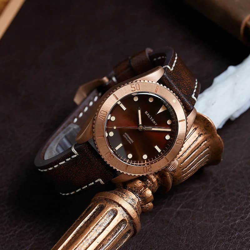 Baltany Orologio automatico da uomo Pilot 44mm Cusn8 Orologio da polso meccanico in bronzo Specchio in zaffiro 20ATM Impermeabile BGW-9 Luminoso NH38