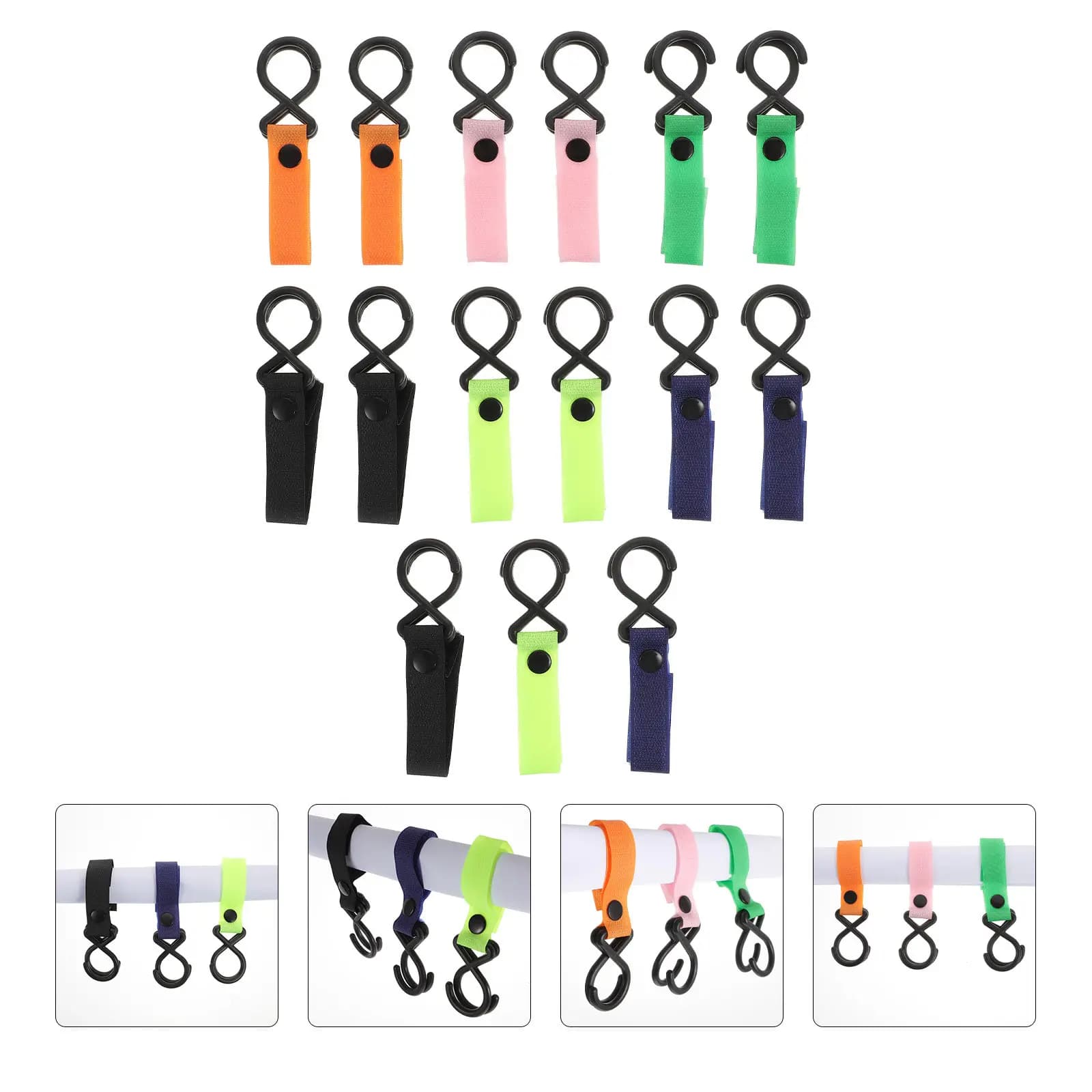 15pcs Pram Hooks Strengthened Multipurpose Strap For Stroller Wheelchair Diaper Bag Holder Nursing Hanger Pushchair Accessories
