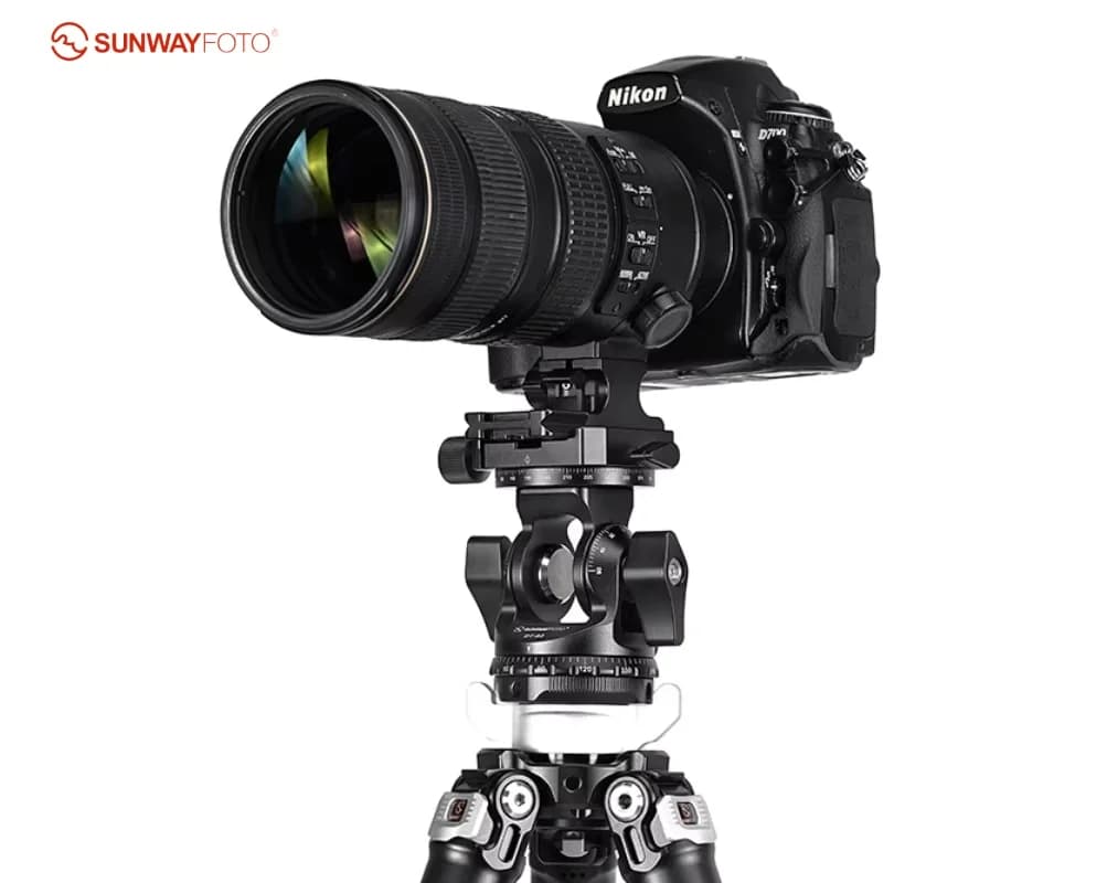Testa a sfera per fotocamera Sunwayfoto, testa bidirezionale per treppiede, base girevole a 360° per obiettivi teleobiettivo, colore nero