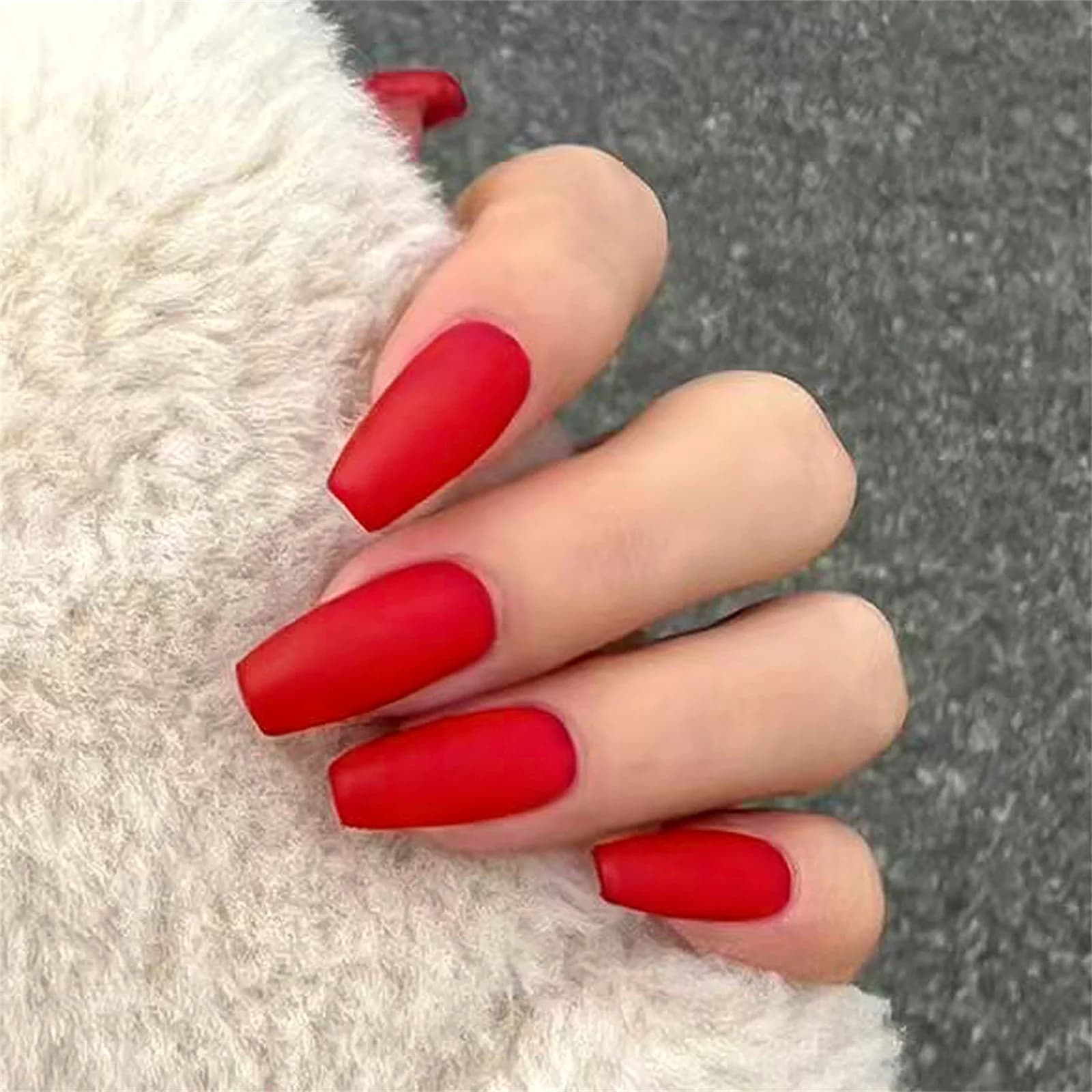 Unghie Finte Rosse Opache 24pz, Punte per Unghie Finte Quadrate di Media Lunghezza alla Moda per Matrimoni, Feste, Manicure Fai-da-Te, Unghie Acriliche Press-On