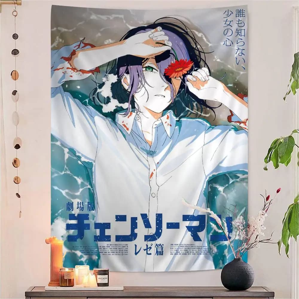 Anime Chainsaw Man reze arc Cartoon Tapestry Wall Hanging Decoration Household Home Decor