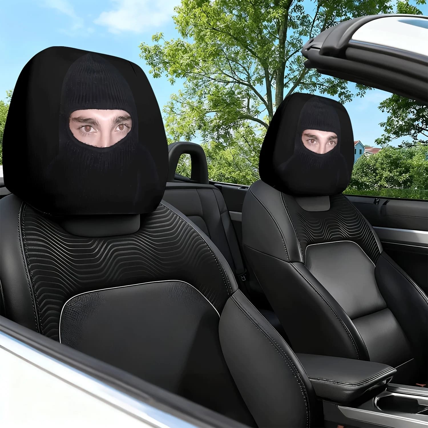 2 pz. Copricuscino per poggiatesta auto con stampa a tema personaggio occhi rossi in stile dark - Con taglio sagomato
