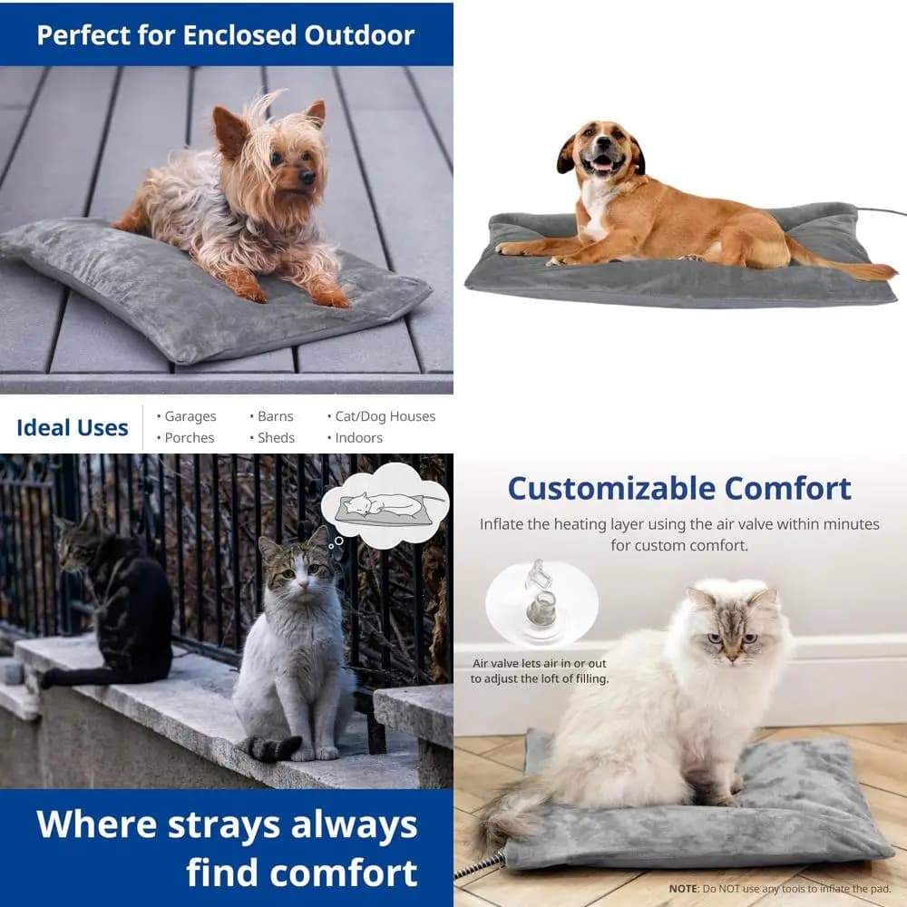 Cuccia per Cani da Esterno con Tappetino Riscaldato, Protezione con Cavo in Acciaio, 35,4 x 23,6, 80W per Gatti e Cani