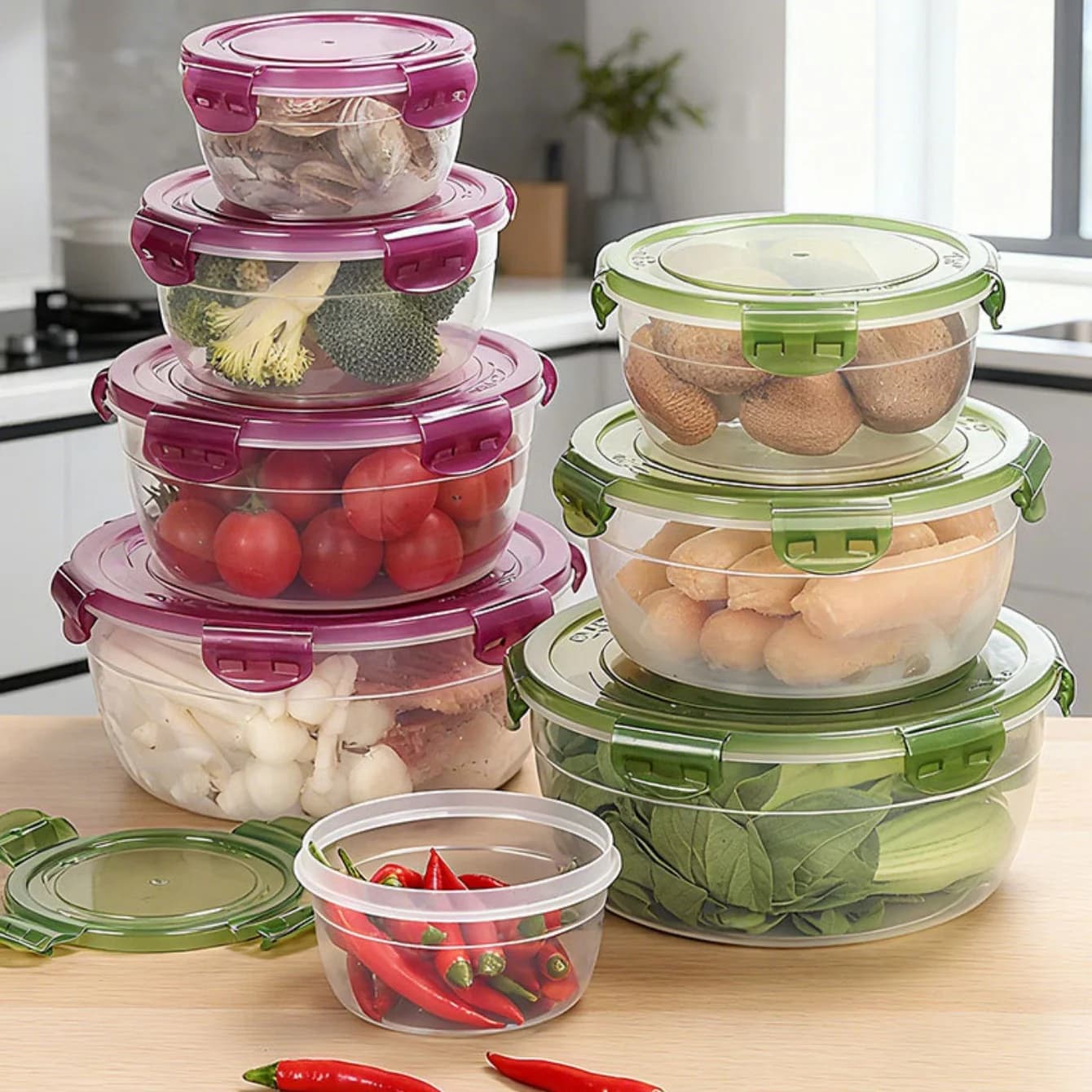 4Pcs Plastic Bowls with Lid Leakproof Food Storage Container Meal Prep Containers Bento Box, Microwave-Safe Round Lunch Boxes