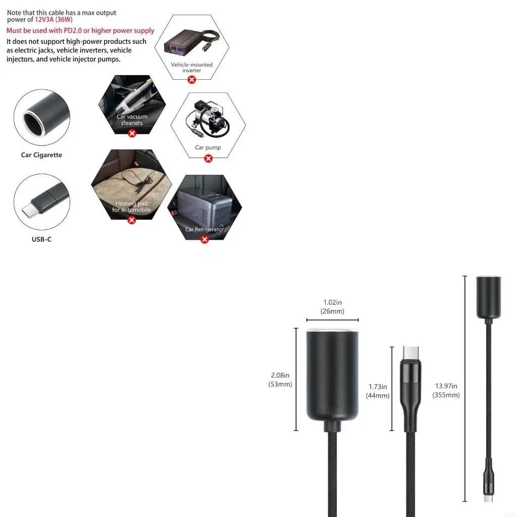 462E Type C Male to 12V Female Car Adapter for Connecting Cigarettes Devices