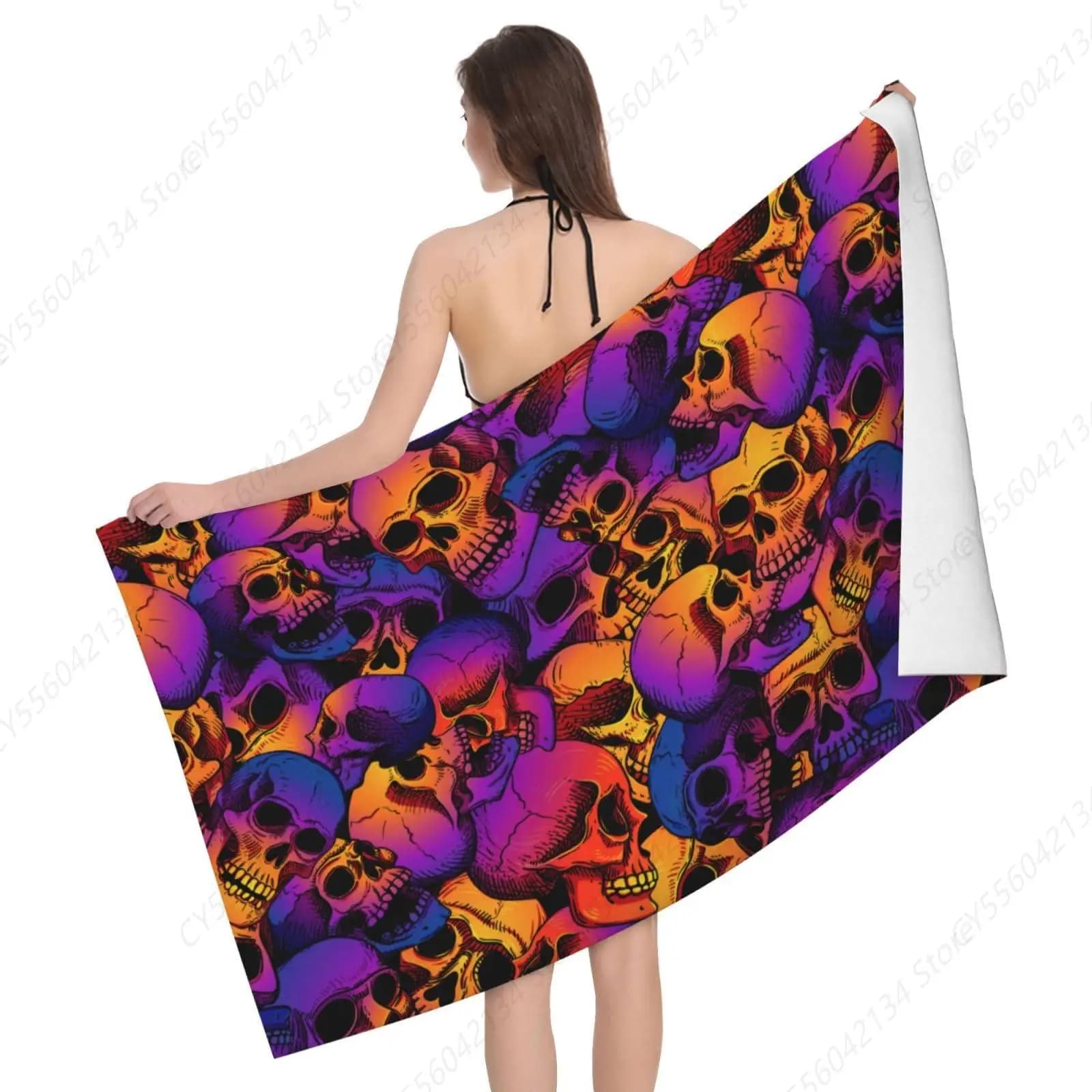 Asciugamano da spiaggia Teschio Asciugamano da bagno sottile leggero oversize ad asciugatura rapida 32"x52", Piscina da viaggio per uomo e donna, Yoga, palestra