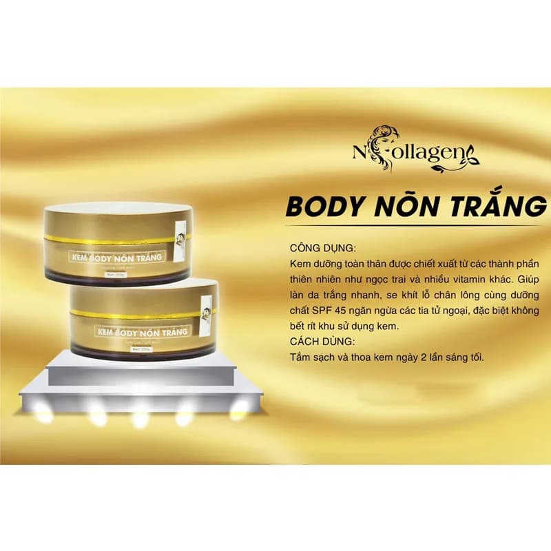 Kem duong BODY non trang da white skin 250g Crema corpo non sbiancante N Collagen sbiancante, riduce le macchie, le lentiggini, attenua le imperfezioni.